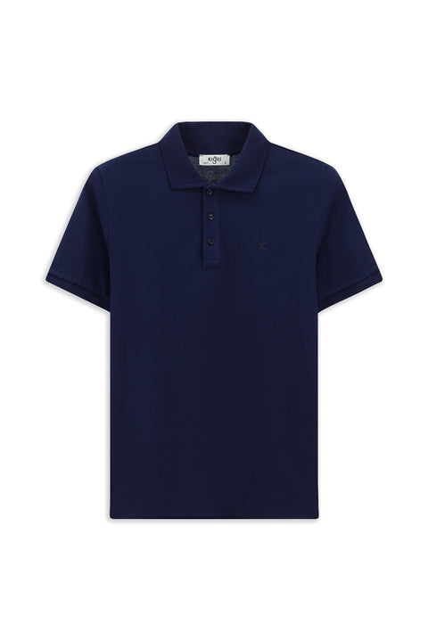 Orta Lacivert Slim Fit Dar Kesim Pamuk Kıvrılmaz Polo Yaka Tişört