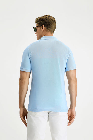  Açık Mavi Slim Fit Dar Kesim Pamuk Kıvrılmaz Polo Yaka Tişört