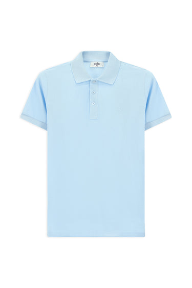 Açık Mavi Slim Fit Dar Kesim Pamuk Kıvrılmaz Polo Yaka Tişört