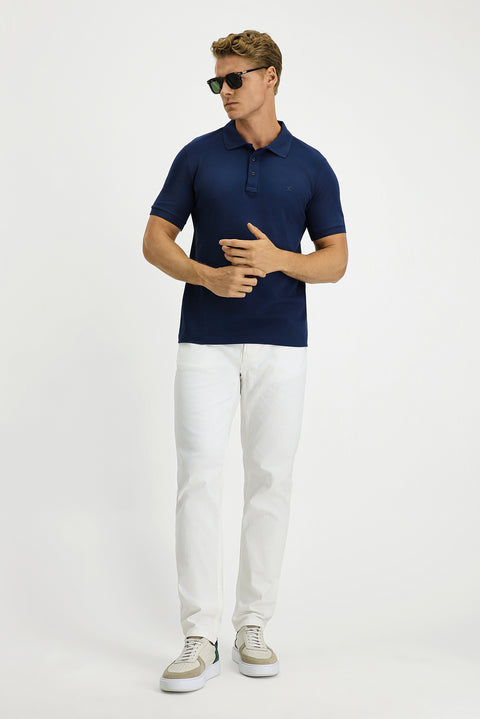 İndigo Slim Fit Dar Kesim Pamuk Kıvrılmaz Polo Yaka Tişört