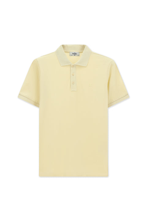 Açık Bej Slim Fit Dar Kesim Pamuk Kıvrılmaz Polo Yaka Tişört