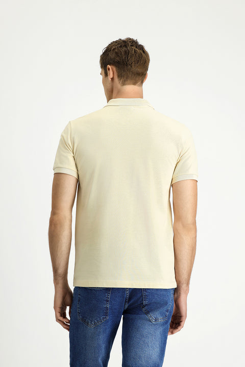 Açık Bej Slim Fit Dar Kesim Pamuk Kıvrılmaz Polo Yaka Tişört