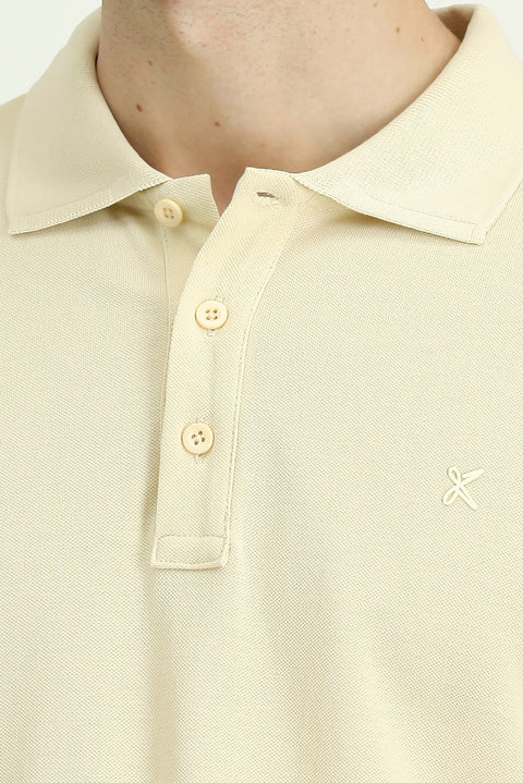 Açık Bej Slim Fit Dar Kesim Pamuk Kıvrılmaz Polo Yaka Tişört