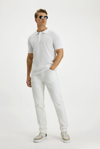  Beyaz Slim Fit Dar Kesim Pamuk K?vr?lmaz Polo Yaka Ti?ört-Ki??l?