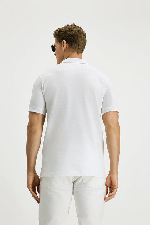 Beyaz Slim Fit Dar Kesim Pamuk Kıvrılmaz Polo Yaka Tişört
