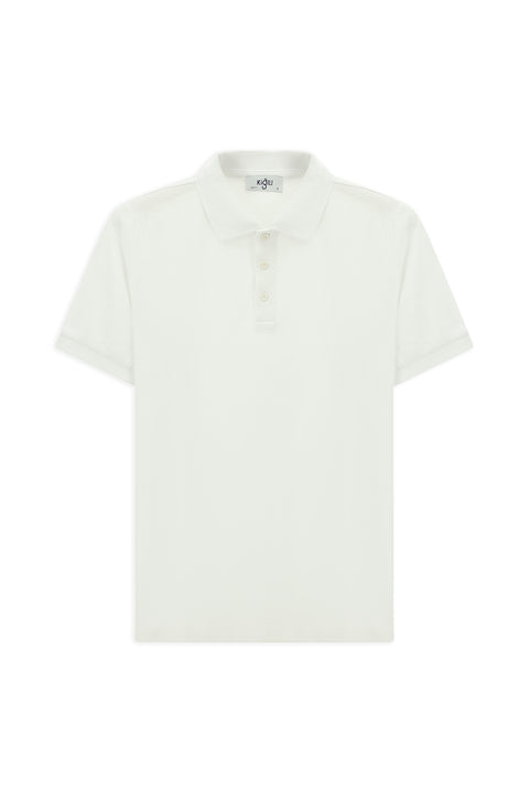 Beyaz Slim Fit Dar Kesim Pamuk Kıvrılmaz Polo Yaka Tişört