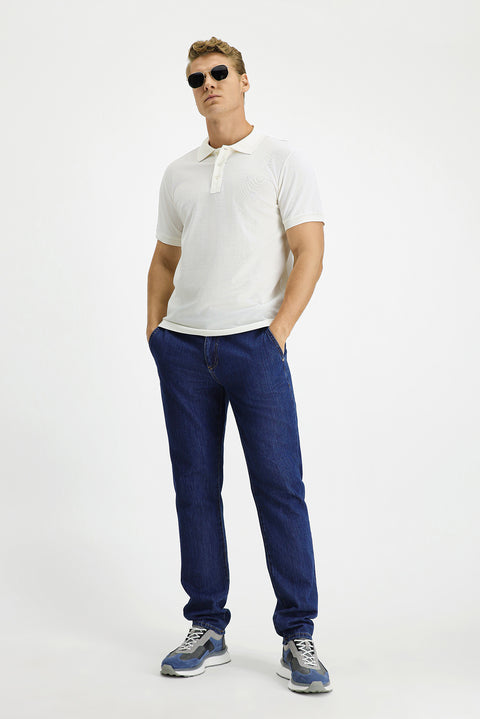 Ekru Slim Fit Dar Kesim Pamuk Kıvrılmaz Polo Yaka Tişört