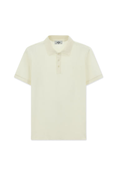 Ekru Slim Fit Dar Kesim Pamuk Kıvrılmaz Polo Yaka Tişört