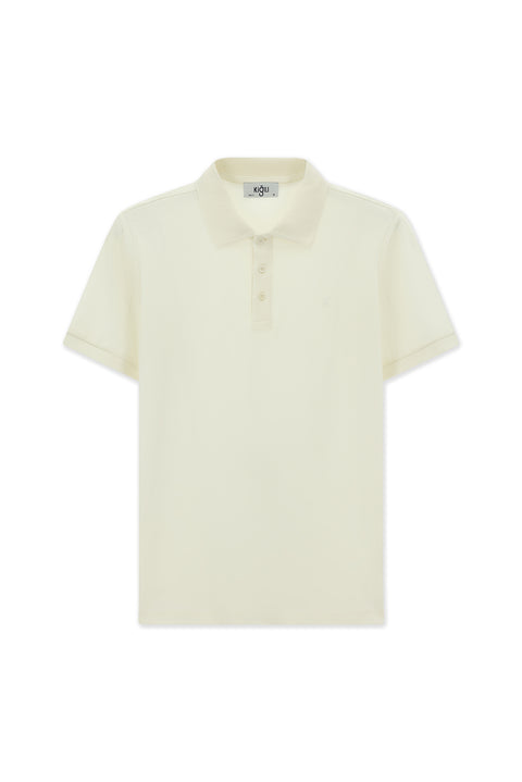 Ekru Slim Fit Dar Kesim Pamuk Kıvrılmaz Polo Yaka Tişört