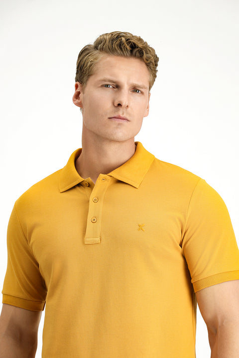 Mustard Slim Fit Narrow Cut Cotton Non-Rip Polo Shirt