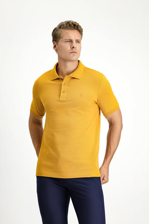 Mustard Slim Fit Narrow Cut Cotton Non-Rip Polo Shirt