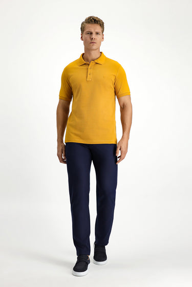  Hardal Slim Fit Dar Kesim Pamuk Kıvrılmaz Polo Yaka Tişört