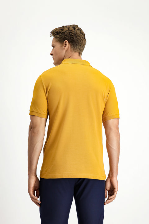 Mustard Slim Fit Narrow Cut Cotton Non-Rip Polo Shirt