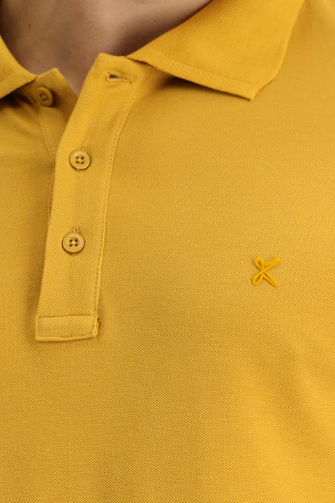 Mustard Slim Fit Narrow Cut Cotton Non-Rip Polo Shirt