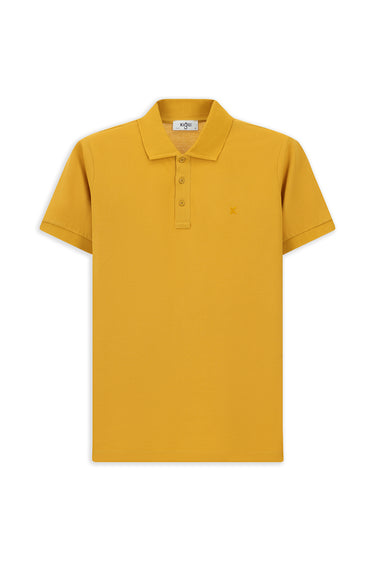 Hardal Slim Fit Dar Kesim Pamuk Kıvrılmaz Polo Yaka Tişört