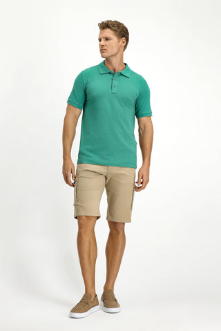  Mercan Yeşili Slim Fit Dar Kesim Pamuk Kıvrılmaz Polo Yaka Tişört