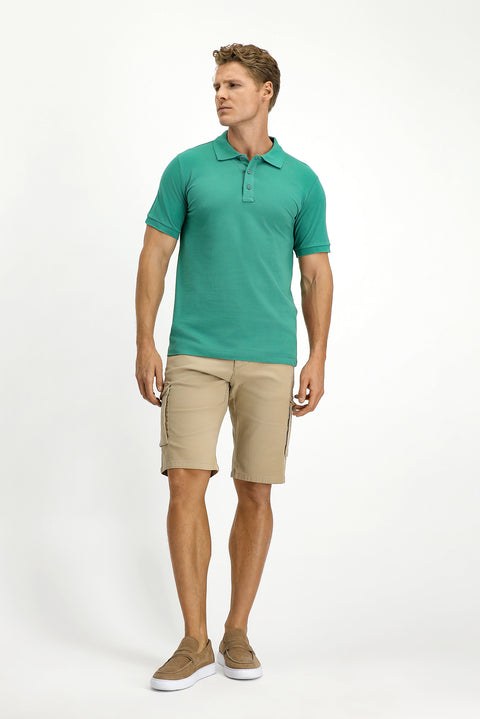 Mercan Yeşili Slim Fit Dar Kesim Pamuk Kıvrılmaz Polo Yaka Tişört