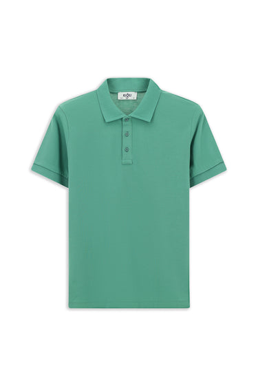 Mercan Yeşili Slim Fit Dar Kesim Pamuk Kıvrılmaz Polo Yaka Tişört