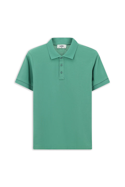 Mercan Yeşili Slim Fit Dar Kesim Pamuk Kıvrılmaz Polo Yaka Tişört