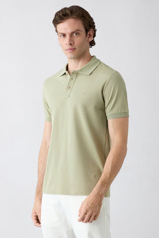  Orman Yeşili Slim Fit Dar Kesim Pamuk Kıvrılmaz Polo Yaka Tişört