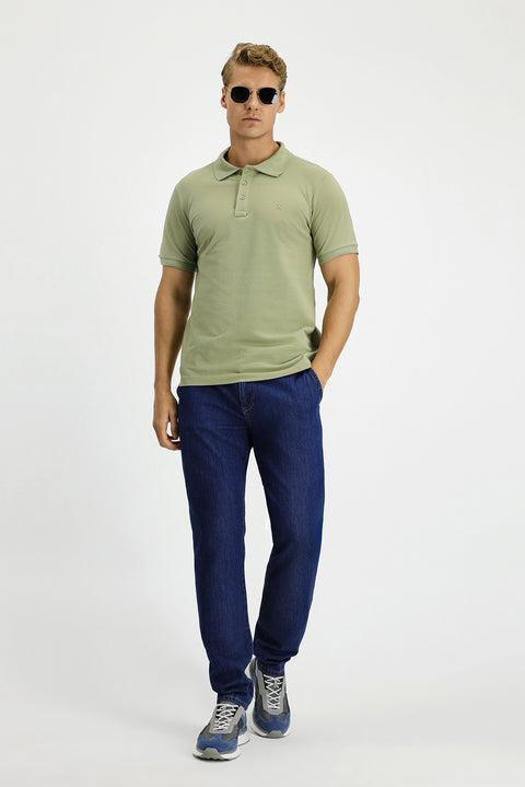 Orman Yeşili Slim Fit Dar Kesim Pamuk Kıvrılmaz Polo Yaka Tişört