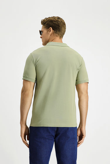  Orman Yeşili Slim Fit Dar Kesim Pamuk Kıvrılmaz Polo Yaka Tişört