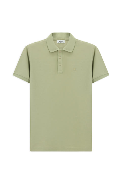 Orman Yeşili Slim Fit Dar Kesim Pamuk Kıvrılmaz Polo Yaka Tişört