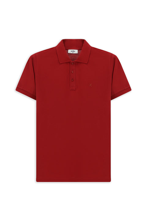 Koyu Kırmızı Slim Fit Dar Kesim Pamuk Kıvrılmaz Polo Yaka Tişört