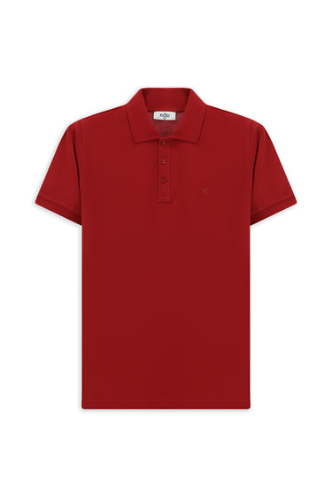 Koyu Kırmızı Slim Fit Dar Kesim Pamuk Kıvrılmaz Polo Yaka Tişört