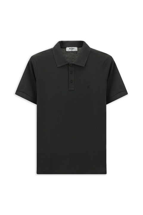 Koyu Antrasit Slim Fit Dar Kesim Pamuk Kıvrılmaz Polo Yaka Tişört