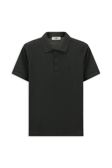 Koyu Antrasit Slim Fit Dar Kesim Pamuk Kıvrılmaz Polo Yaka Tişört