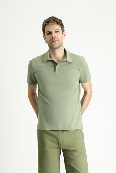 Orman Yeşili Slim Fit Dar Kesim Pamuklu Polo Yaka Tişört