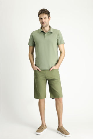  Orman Yeşili Slim Fit Dar Kesim Pamuklu Polo Yaka Tişört