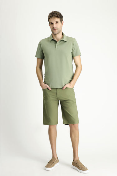 Orman Yeşili Slim Fit Dar Kesim Pamuklu Polo Yaka Tişört