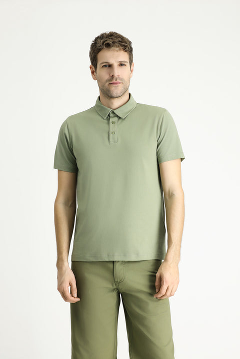 Orman Yeşili Slim Fit Dar Kesim Pamuklu Polo Yaka Tişört