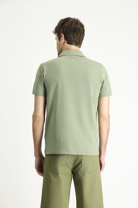 Orman Yeşili Slim Fit Dar Kesim Pamuklu Polo Yaka Tişört