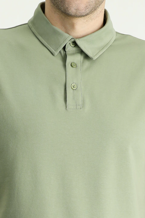 Orman Yeşili Slim Fit Dar Kesim Pamuklu Polo Yaka Tişört