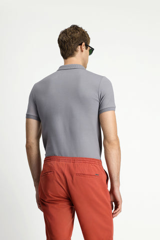  Orta Gri Slim Fit Dar Kesim Nakışlı Pamuklu Polo Yaka Tişört