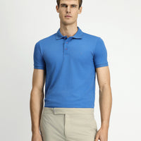 Havacı Mavi Slim Fit Dar Kesim Nakışlı Pamuklu Polo Yaka Tişört