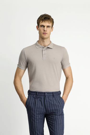  Orta Vizon Slim Fit Dar Kesim Nakışlı Pamuklu Polo Yaka Tişört