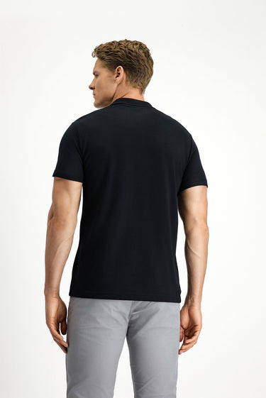  Siyah Slim Fit Dar Kesim Nakışlı Pamuklu Polo Yaka Tişört