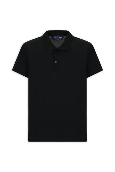 Siyah Slim Fit Dar Kesim Nakışlı Pamuklu Polo Yaka Tişört