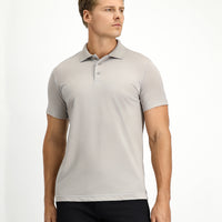 Orta Gri Slim Fit Dar Kesim Nakışlı Pamuklu Polo Yaka Tişört