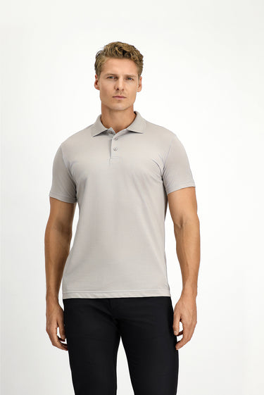  Orta Gri Slim Fit Dar Kesim Nakışlı Pamuklu Polo Yaka Tişört