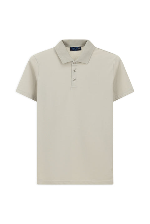 Orta Gri Slim Fit Dar Kesim Nakışlı Pamuklu Polo Yaka Tişört