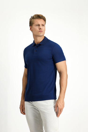  Orta Lacivert Slim Fit Dar Kesim Nakışlı Pamuklu Polo Yaka Tişört