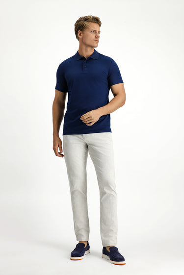  Orta Lacivert Slim Fit Dar Kesim Nakışlı Pamuklu Polo Yaka Tişört