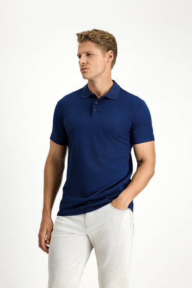  Orta Lacivert Slim Fit Dar Kesim Nakışlı Pamuklu Polo Yaka Tişört