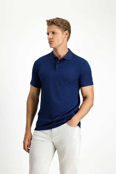 Orta Lacivert Slim Fit Dar Kesim Nakışlı Pamuklu Polo Yaka Tişört