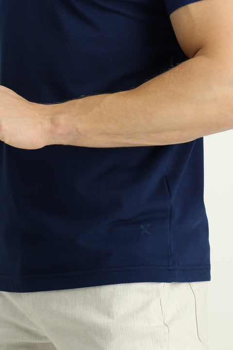 Orta Lacivert Slim Fit Dar Kesim Nakışlı Pamuklu Polo Yaka Tişört